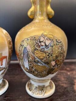 Pair of Gorgeous Antique Japanese Satsuma Vases M arked Nashida Zo 12 N83