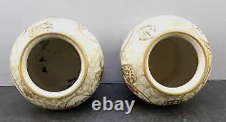 Pair of Japanese Meiji Satsuma Vases with Fans & Various Decorations