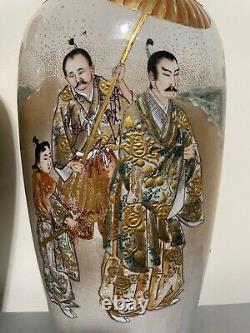 Pair of Large Gorgeous Antique Japanese Satsuma Vases 15.5