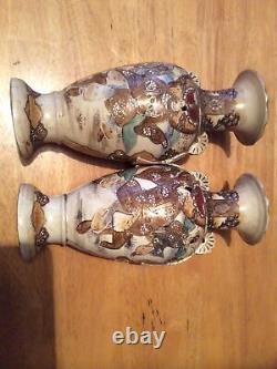 Pair of Satsuma Vases Japanese 19th Century SIGNED antiques 30cm Tall
