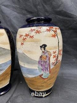 Pair of Vintage Japanese SATSUMA vases decorated with Geishas 10