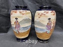 Pair of Vintage Japanese SATSUMA vases decorated with Geishas 10