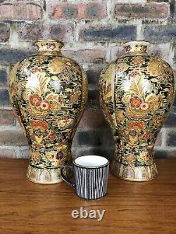 Pair of Vintage Japanese Satsuma Pottery Vases Made in Japan