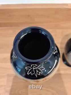 PairAntique circa 1900 Japanese Satsuma Mirrored vases Rich Colbolt Blue Marked