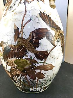 Palace Japanese Meiji Satsuma Vase with Flying Geese & Bows