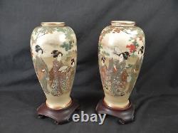 Pr. Superb Satsuma Vases Mirror Image Family Group Meiji Kinkosan Sobie