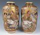 Quality Antique Pair Signed Japanese Satsuma Pottery Vases Dragon Figures Gold