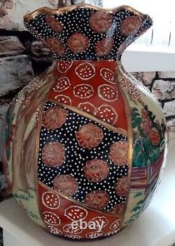 RARE Vintage Antique 2 x Large JAPANESE SATSUMA Moriage Vases FAB CONDITION