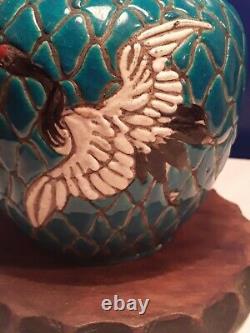 Rare Early Japanese Satsuma Blue Morriage Crane Jar Vase