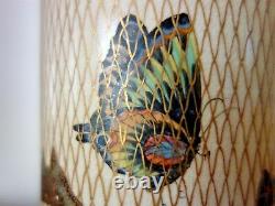 Rare Japanese Meiji Satsuma vase butterflies in gilt net marked Excellent cond