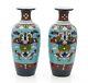 Rare Pair Antique Japanese Satsuma Pottery Cloisonne Design Vases, Meiji c1890