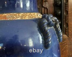Rare Pair Of Large Blue Ground Japanese Satsuma Vases Antique Porcelain 1930s