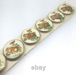 SATSUMA Buttons. Antique set of 6. Hand painted Flowers 24mm JAPANESE