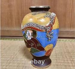 SATSUMA Vase DRAGON RELIEF BUDDHA MONK Signed Japanese Antique MEIJI Era Old Art