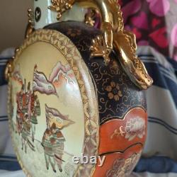 SATSUMA Ware Pottery SAMURAI BUSHI DRAGON Vase 18.1 in Japanese Antique Old Art