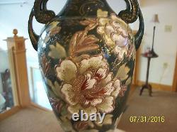 Satsuma Antique Japanese Tall Double Handled Enamel & Gold Floral Vase