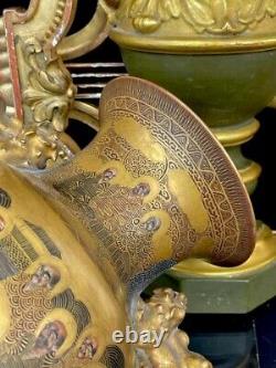 Satsuma Antique Large Vase 1000 Faces Decor And Raised Dragon Meiji Nr. 1