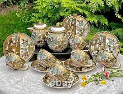 Satsuma Antique Tea Set Milk Pot, Sugar Bowl and 6 Cup and Saucer
