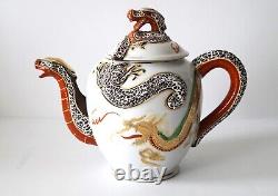 Satsuma Dragon Tea Set Of 15 Hand Painted Japanese Art Porcelain 24K Gold