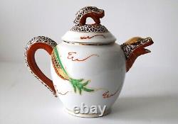 Satsuma Dragon Tea Set Of 15 Hand Painted Japanese Art Porcelain 24K Gold