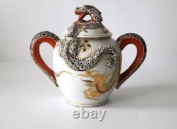 Satsuma Dragon Tea Set Of 15 Hand Painted Japanese Art Porcelain 24K Gold