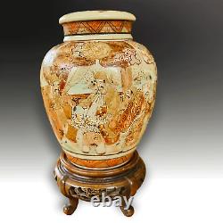 Satsuma Lidded Vase on matching stand Early Meiji Period- Beautiful decoration