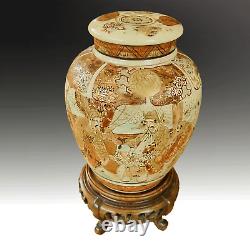 Satsuma Lidded Vase on matching stand Early Meiji Period- Beautiful decoration