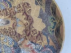 Satsuma Plate Antique Immortals Meiji Dragon Marked vintage Kinkozan Signed