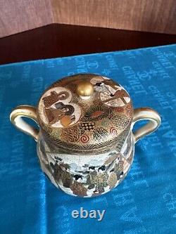 Satsuma Sugar Bowl With Top Delicate Gold Designes