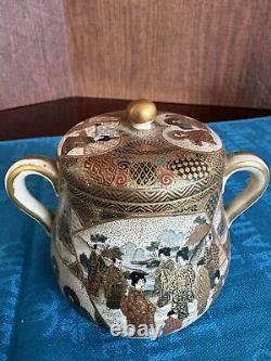 Satsuma Sugar Bowl With Top Delicate Gold Designes