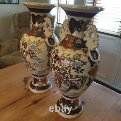 Satsuma Vases Japanese 19th Century SIGNED antiques 40cm Tall