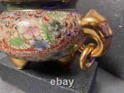 Satsuma-Ware Incense Burner Pottery Antique Meiji Era Japanese Gold Paint