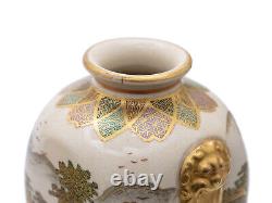 Satsuma Ware Pottery Vase Pair by Hakusan Japanese Meiji Antique c1880