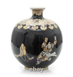 Satsuma Ware Vase with Japanese Immortal On Black Ground Meiji Period c1890