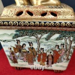 Satsuma incense burner lion cover japanese antique Gold color