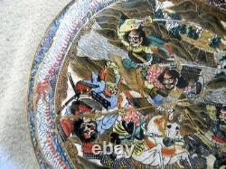 Satsuma vintage plate with dragon and warrior scenes Meiji