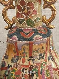 Satsuma ware vase 11.8 inch KIMONO Girl Pattern Japanese Antique art Figurine