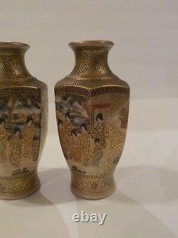 Signed Pair 19th C. Japanese SATSUMA Miniature Vases, Meiji Period