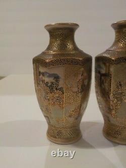 Signed Pair 19th C. Japanese SATSUMA Miniature Vases, Meiji Period