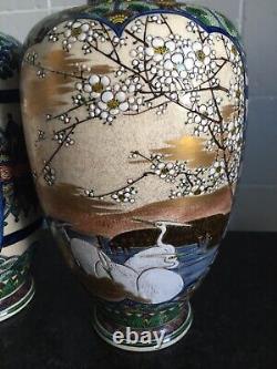 Stunning Pair Of Antique Japanese Handpainted Satsuma Porcelain Vases