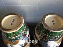 Stunning Pair Of Antique Japanese Handpainted Satsuma Porcelain Vases