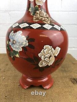 Substantial Antique Japanese Satsuma Pottery Elephant Handles Vase 21 Signed