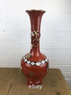 Substantial Antique Japanese Satsuma Pottery Elephant Handles Vase 21 Signed