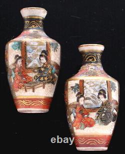 TINY miniature Japanese Satsuma Vases Meiji Period Signed REPAIRS