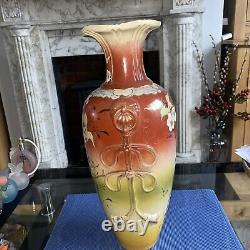 Tall Antique Signed SAMURAI SATSUMA Ware Japanese Moriage Hand Pained Vase 16