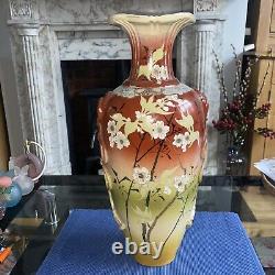 Tall Antique Signed SAMURAI SATSUMA Ware Japanese Moriage Hand Pained Vase 16