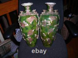 Unusual Pair Of Large Antique Japanese Satsuma Vases 19 Tall