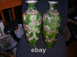 Unusual Pair Of Large Antique Japanese Satsuma Vases 19 Tall