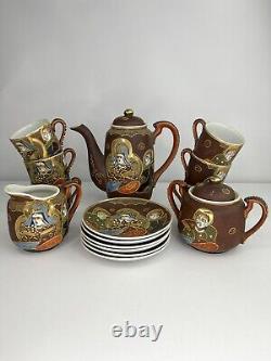 Vintage 15 Pcs Japanese Satsuma style Moriage Tea Coffee set Hand Painted 1930s