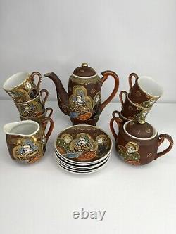 Vintage 15 Pcs Japanese Satsuma style Moriage Tea Coffee set Hand Painted 1930s